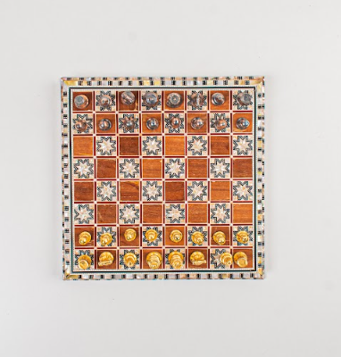 Wooden & Seashell Chess Board with Brass Pieces