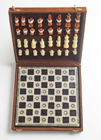 Wooden and Seashell chess board with Wooden Pieces