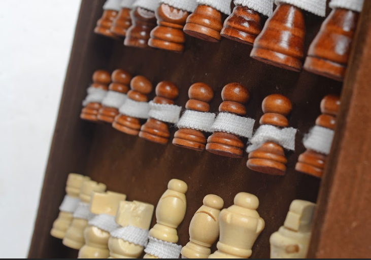 Wooden and Seashell chess board with Wooden Pieces