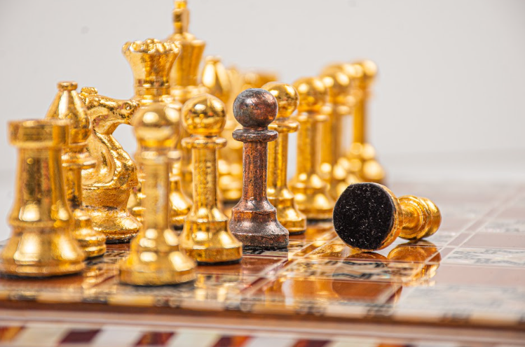 Wooden & Seashell Chess Board with Brass Pieces