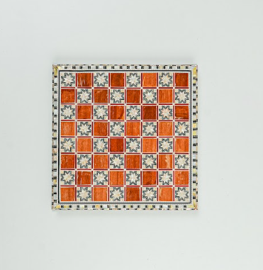 Wooden & Seashell Chess Board with Brass Pieces