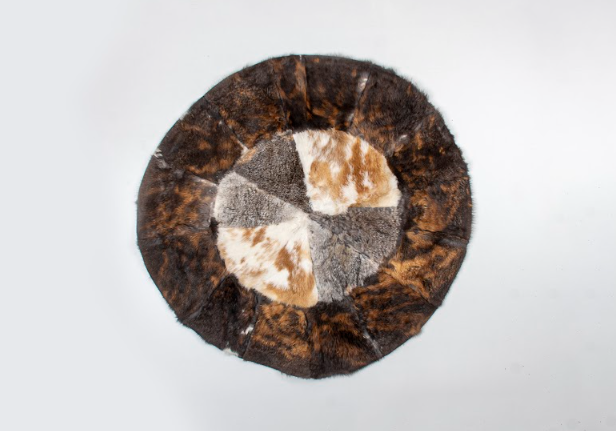 Circular Handmade Leather Furry Rug