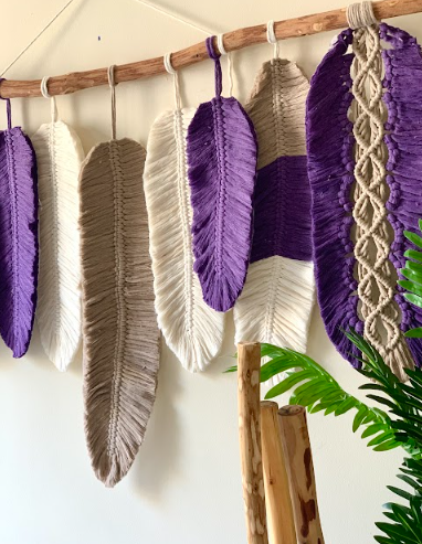 Purple & White Feather Macrame
