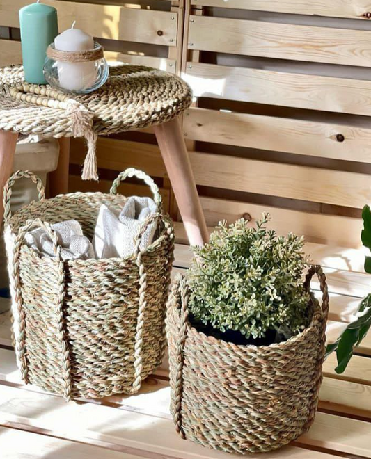 Handmade wicker basket with handle