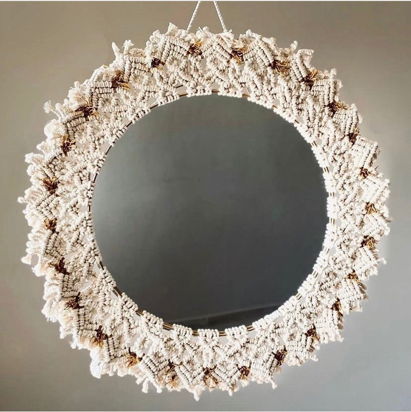 White & Brown Mirror Macrame